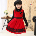 Crianças de inverno roupas de festa de natal de nylon vermelho vestido de festa europeu pinafore meninas de ano novo vestido de avental pinafore preço de atacado